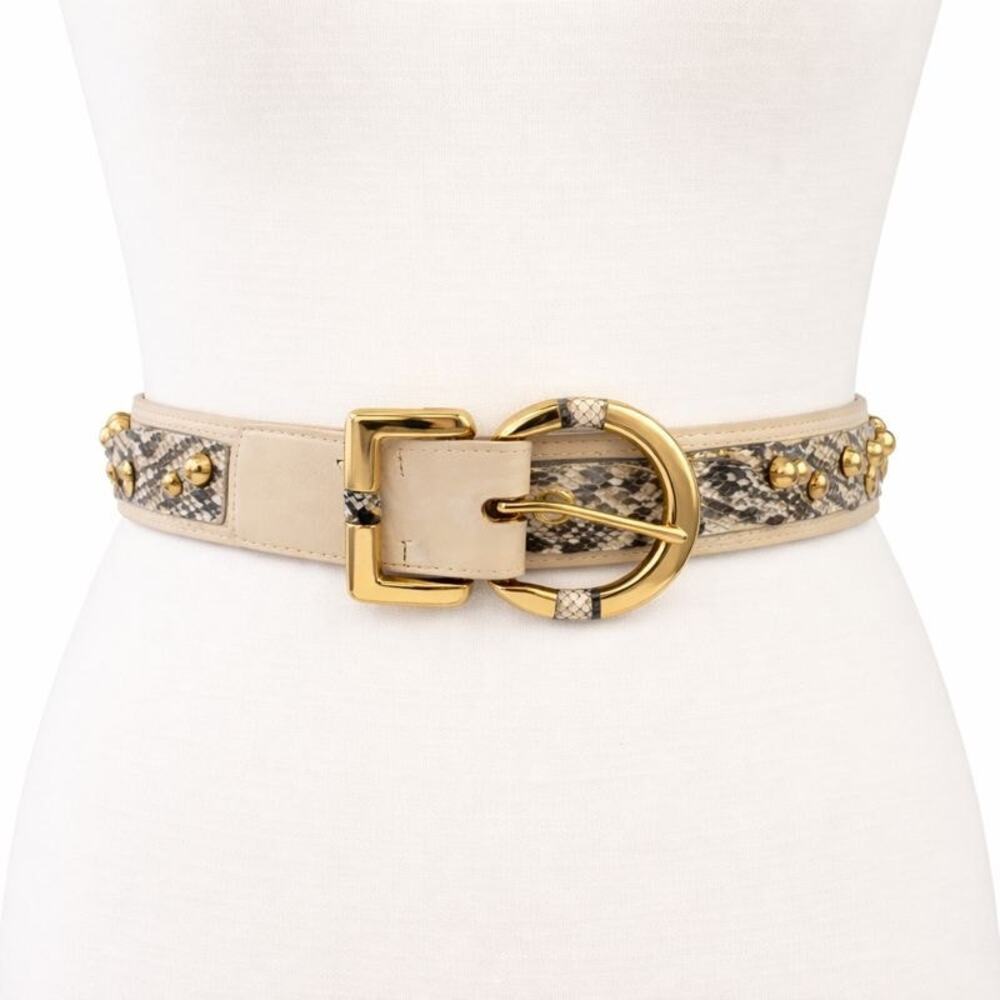 Carlisle Vintage Snakeskin Leather Belt Women’s XL Cream Gold Buckle Made USA